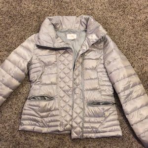 Silver puffer jacket women